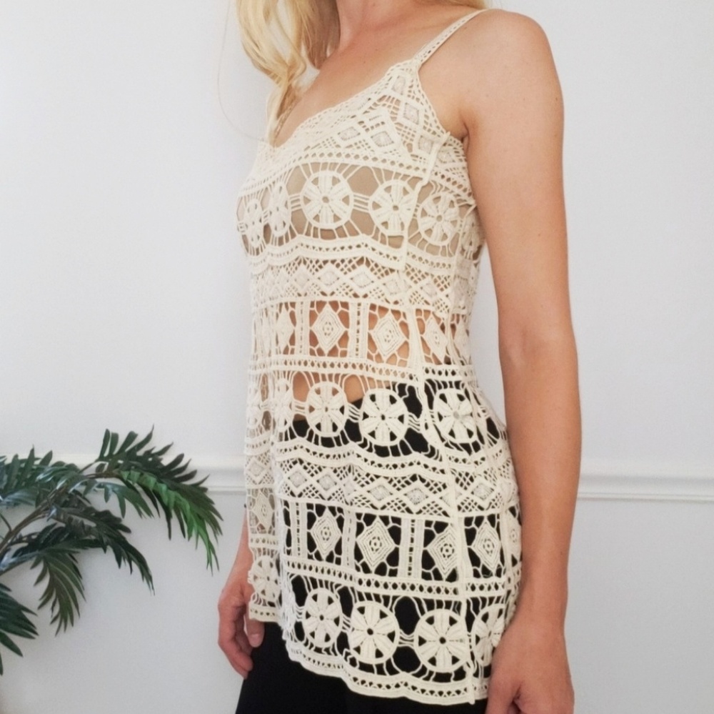 Boho Beige Crochet Tank - Picture 1 of 5